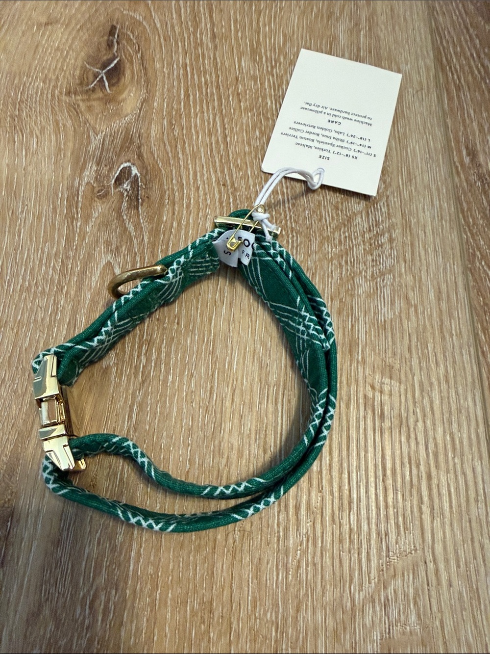 NWT the Foggy Dog Green Fabric collar size small with Gold Hardware